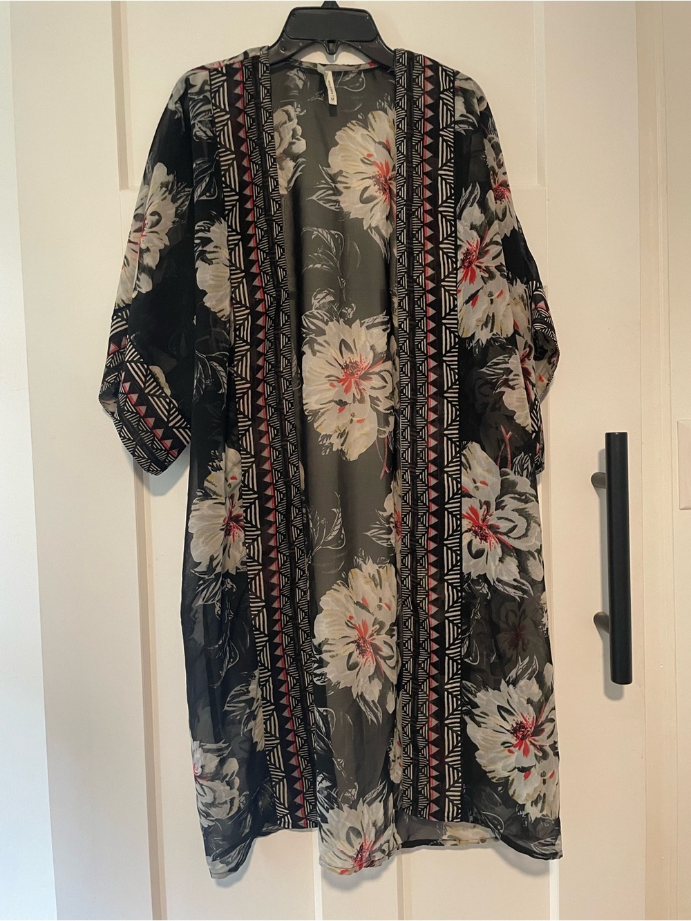 Sheer Black Floral Kimono Duster